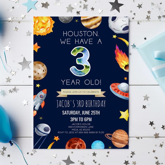 Invitation Houston Nous Avons 3 Ans 3E Fête Anniversaire (Créateur téléchargé)
