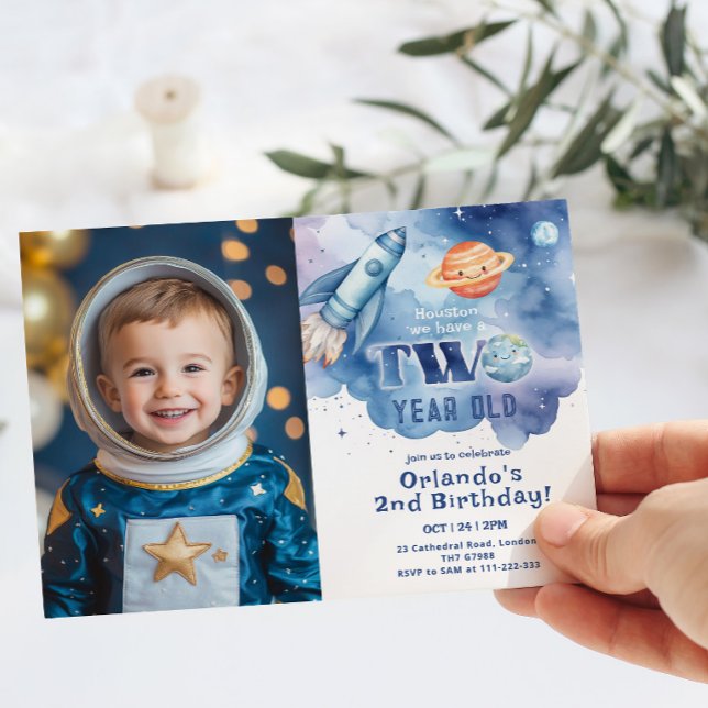 Invitation Houston nous avons deux ans Boy photo anniversaire (Créateur téléchargé)