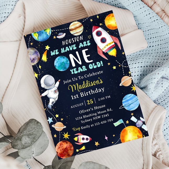 Invitation Houston Nous avons un an 1er anniversaire fête (Créateur téléchargé)