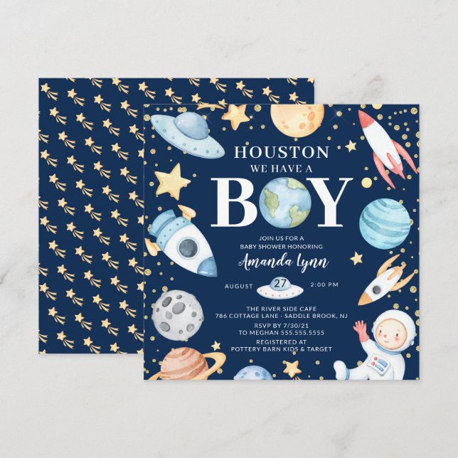Invitation Houston Nous Avons Un Garçon Baby shower De L'Espa (Devant / Derrière)