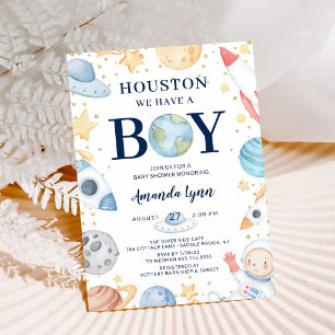 Invitation Houston, nous avons un garçon, Baby Shower Espace