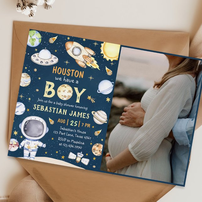 Invitation Houston Nous Avons Un Garçon Baby shower Espace Ex (Créateur téléchargé)