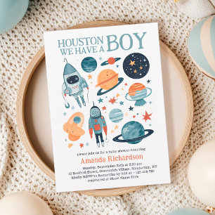 Invitation Houston, nous avons une baby shower pour un garçon