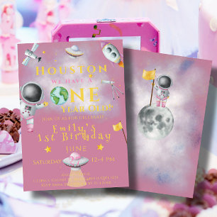 Invitation Houston Nous avons une fille spatiale d'un an