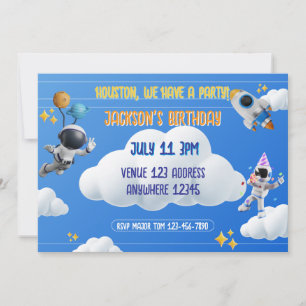 Invitation Houston On Fête 3D Anniversaire Spatial