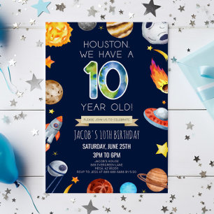 Invitation Houston We Have A 10 Year Old Fête d'anniversaire