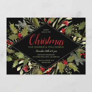 Invitation Houx de cru d'aquarelle de partie de réveillon de