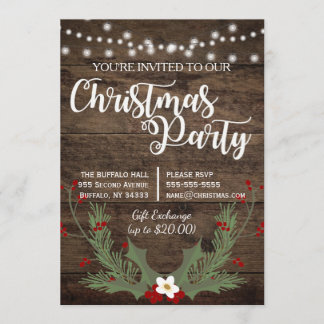 Invitation Houx en bois de rouge de Noël de pays rustique