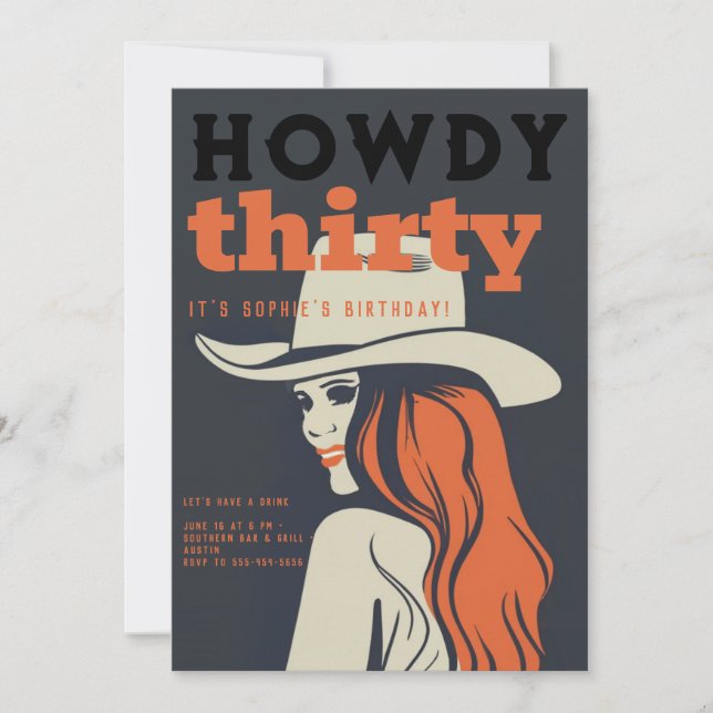 Invitation Howdy 30 Western Retro Orange Black 30e anniversai (Devant)