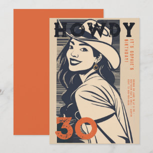 Invitation Howdy 30 Western Retro Orange Navy 30e anniversair