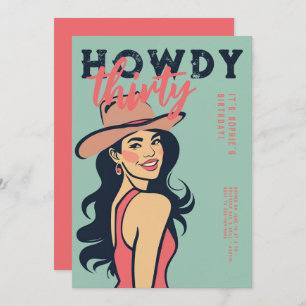 Invitation Howdy 30 Western Retro Poster rose 30e anniversair