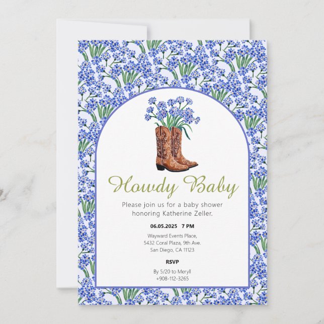 Invitation Howdy Baby Bluebonnets Cowboy Western (Devant)