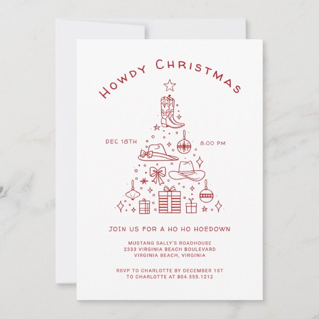 Invitation Howdy Noël Western Ho Down Christmas Party (Devant)