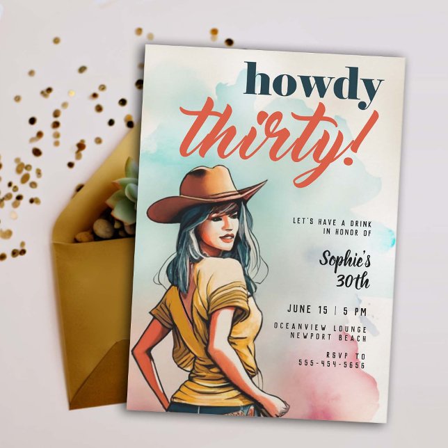 Invitation Howdy Thirty Country Western Chic 30e anniversaire (30 birthday invitation for women howdy thirty country western rustic theme elegant fun chic)