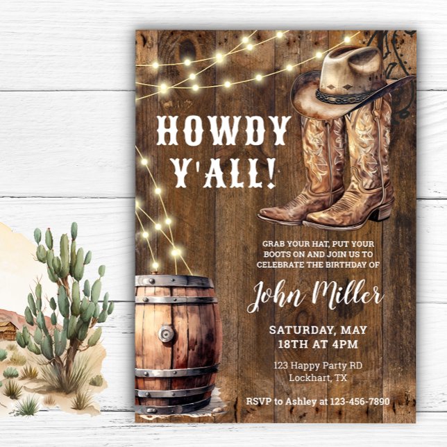Invitation Howdy Y'All Western Birthday Cowboy Boots et Casqu (Créateur téléchargé)