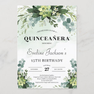 Invitation Hucalyptus boho quinceanera succulent tendance