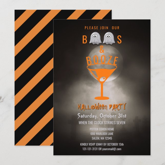 Invitation Hue et cimetière éffrayant de partie de Halloween (Devant / Derrière)