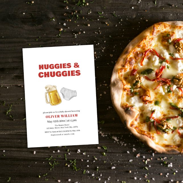 Invitation Huggies Chuggies modernes Baby shower de bière et  (Modern Huggies Chuggies Beer & Diaper Baby Shower Invitation)