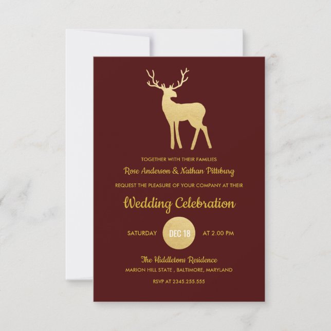 Invitation Huile d'or de Reinder Antler Faux| Mariage élégant (Devant)