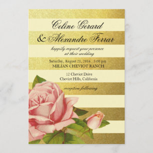 Invitation Huile d'or rayé Vintage floral   ivoire or