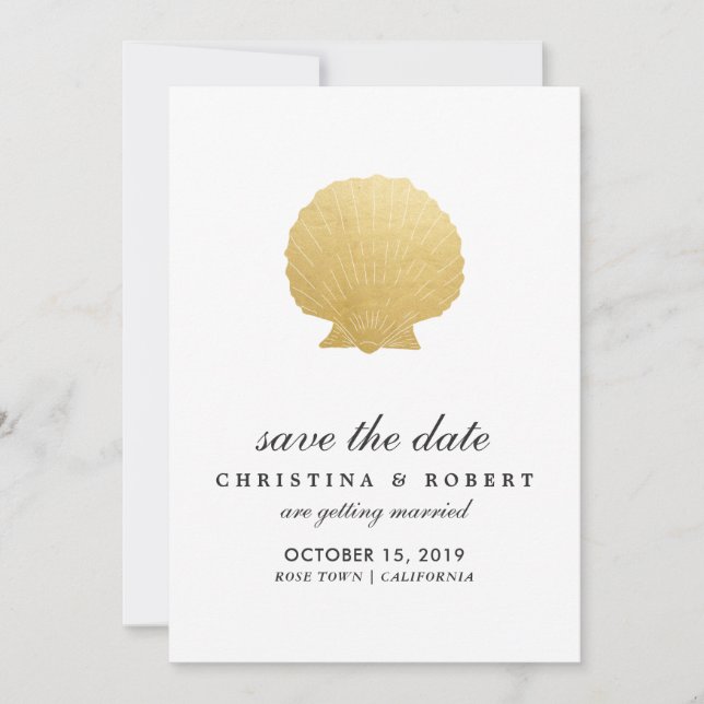 Invitation Huile d'or Seashell Faux | Ocean Enregistrer La Da (Devant)