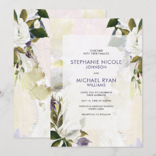 Invitation Huile Florale violette verte sur toile Mariage Inv