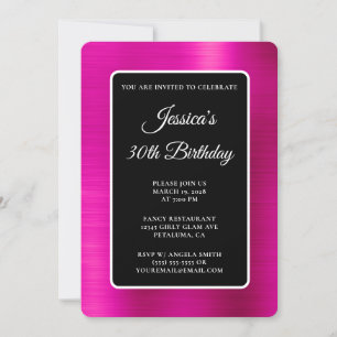 Invitation Huile rose chaude noir et blanc 30e anniversaire