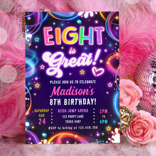 Invitation Huit est grand 8ème Retro Neon Fille Lumineuse Ann