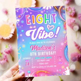 Invitation Huit est une fête d'anniversaire de fille rétro gr