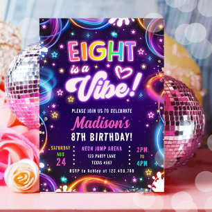 Invitation Huit est une Vibe 8ème Retro Neon Fille Lumineuse 