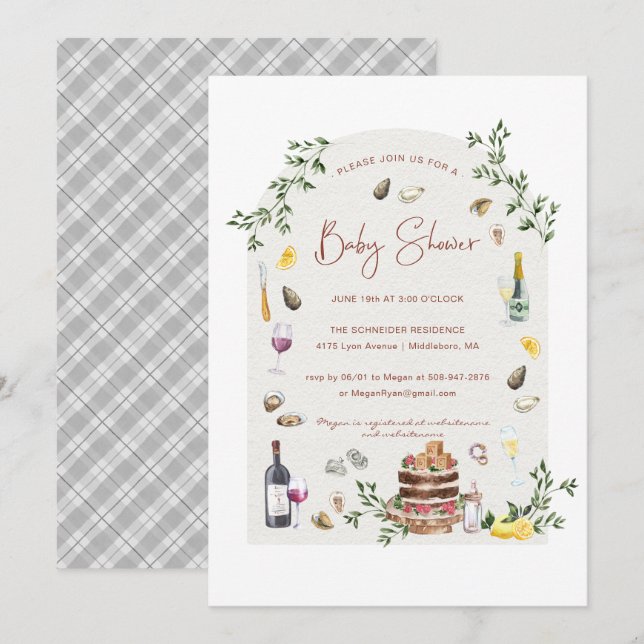 Invitation Huîtres & Vins Élégants | Baby shower (Devant / Derrière)