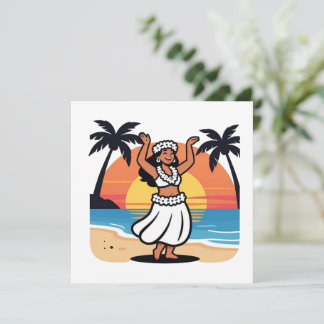 Invitation Hula dance beach party sunset tropical island art
