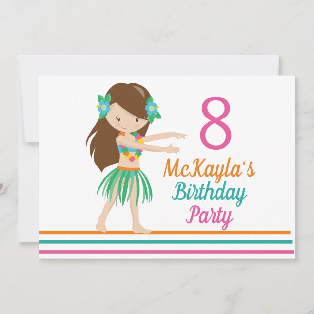 Invitation Hula Girl Cute Custom Luau Anniversaire (Devant)