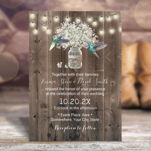 Invitation Hummingbird & Baby's Breath Flowers Mariage rustiq