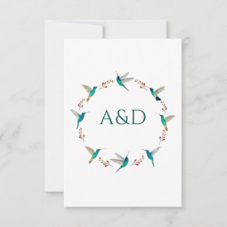 Invitation Hummingbird Wreath Wedding RSVP Card