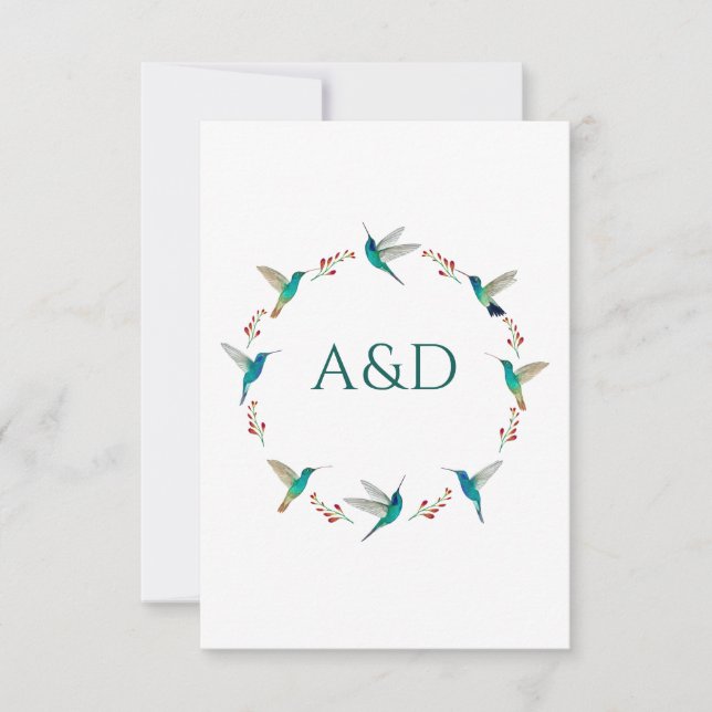 Invitation Hummingbird Wreath Wedding RSVP Card (Devant)