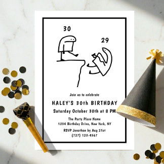 Invitation Humour de Mème Drôle Simple Noir Blanc 30e Anniver