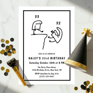 Invitation Humour de mème drôle Simple Noir Blanc 33e Anniver