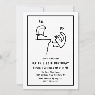 Invitation Humour de Mème Drôle Simple Noir Blanc 86e Anniver
