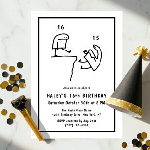 Invitation Humour Mème Drôle Simple Anniversaire 16 Ans Noir 