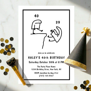 Invitation Humour Mémé Drôle Simple Noir Blanc 40e Anniversai