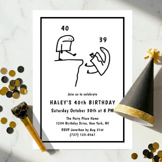Invitation Humour Mémé Drôle Simple Noir Blanc 40e Anniversai