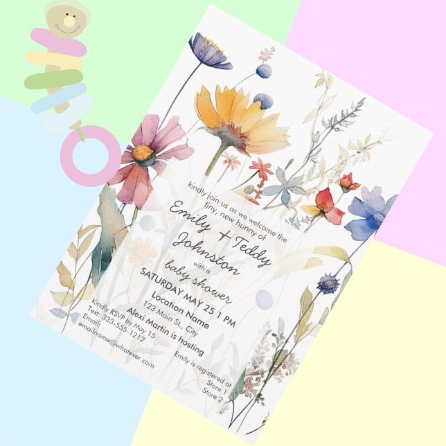 Invitation "Hunny" Fleur sauvage Baby shower neutre du genre (Créateur téléchargé)
