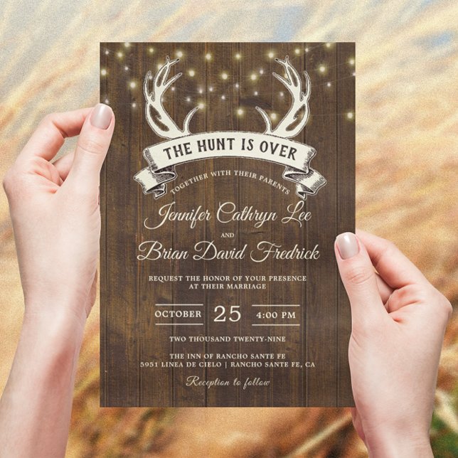 Invitation "Hunt is Over" Rustic Antler Strings Mariage léger (Créateur téléchargé)