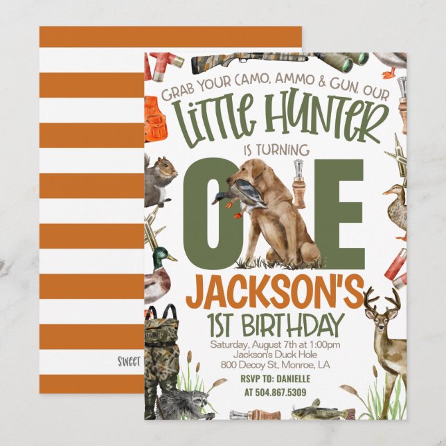 Invitation Hunter First Birthday (Devant / Derrière)