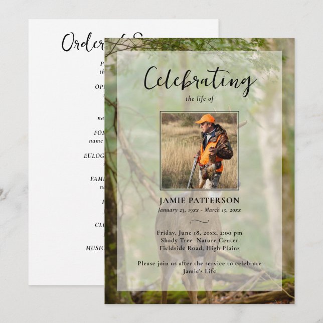 Invitation Hunting Hunter Outdoorsman Photo Funeral Program  (Devant / Derrière)