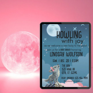 Invitation Hurlements de Joie, Baby Shower Rose Loup