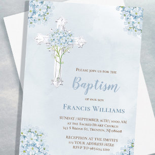 Invitation Hydrangea aquarelle bleue de baptême
