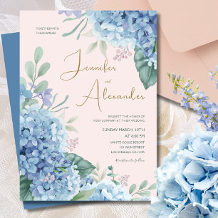 Invitation Hydrangea Aquarelle rose pâle rose bleu Mariage