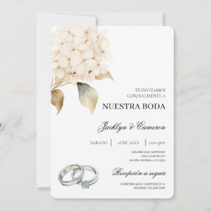 Invitation Hydrangea blanche avec anneau Mariage espagnol